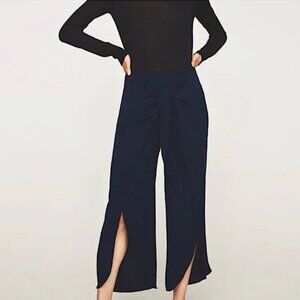 Zara Pants with Split Hem and Tie Waist - Navy